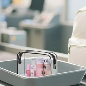 Wandf Transparent Travel Toiletry Bag with Pink and Black Accents